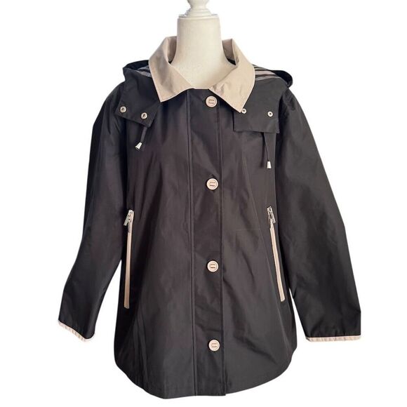 Mackintosh Jackets & Blazers - Mackintosh Black Hooded Raincoat Mid-Length Casual Women's Size Petite XL